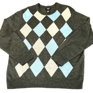 Dockers Mens Argyle 100% Acrylic Gray and Blue Sweater Size XL Very Soft